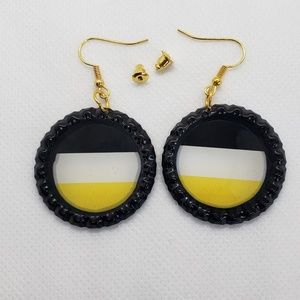 Black white & Yellow bottle top earrings Handmade